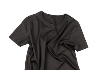 A black t shirt isolated on a white background.