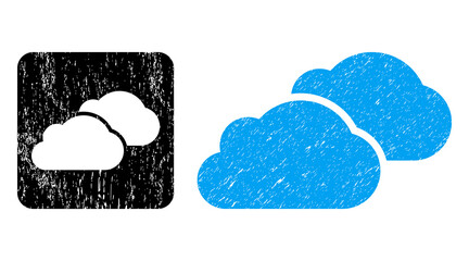 Vector clouds hole icon. Grunge clouds stamp, done from icon and rounded square. Rounded square stamp seal include clouds hole inside. Vector clouds rubber images.
