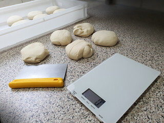 Preparing the dough for pizza , scales	