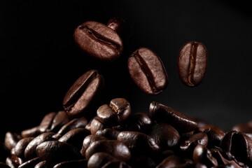 Deep roasted whole coffee beans 