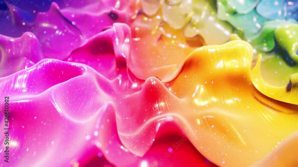 Poster smooth abstract animation of liquid gradient rainbow color in 4k. bright glossy paint surface as abs