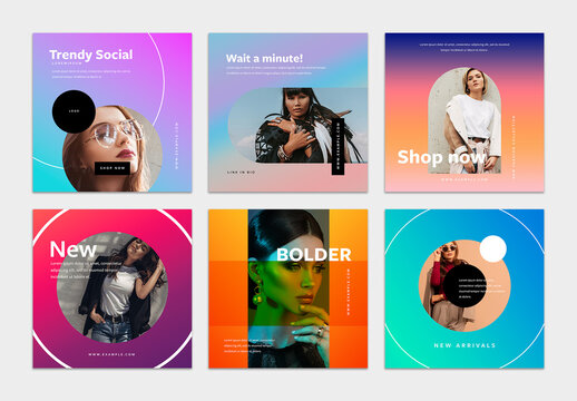 Trendy Gradient Social Layouts with Photo Placeholders