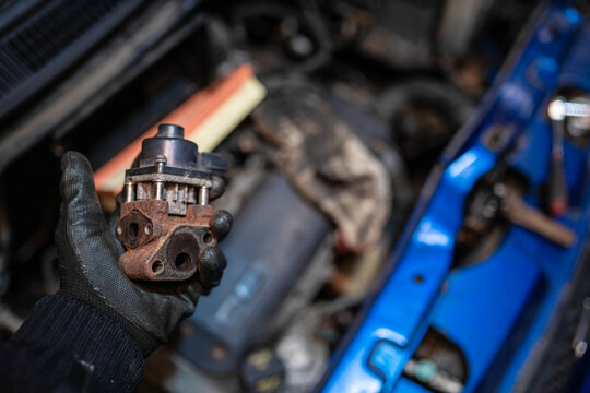 contaminated EGR valve of the car engine.
