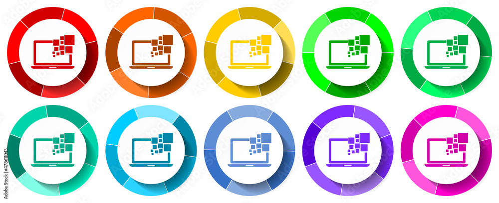 Poster notebook icon set, laptop, computer flat design vector illustration in 10 colors options for webdesi