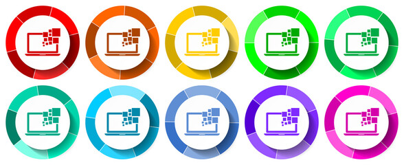 Notebook icon set, laptop, computer flat design vector illustration in 10 colors options for webdesign and mobile applications