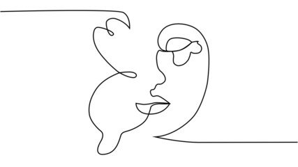 abstract face with butterfly one line drawing. Portret minimalistic style