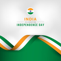 Happy India Independence Day 15 August Celebration Vector Design Illustration. Template for Poster, Banner, Advertising, Greeting Card or Print Design Element - obrazy, fototapety, plakaty