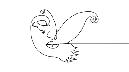 abstract face with butterfly one line drawing. Portret minimalistic style