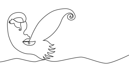 abstract face with butterfly one line drawing. Portret minimalistic style
