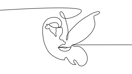 abstract face with butterfly one line drawing. Portret minimalistic style