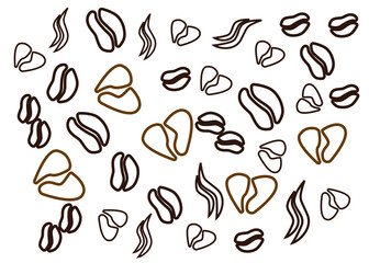 Background concept with coffee beans, heart and hot smoke icons. cafe menu coffee pattern backdrop