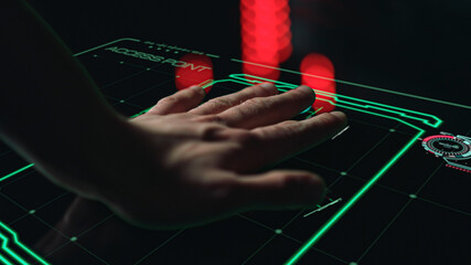 Hand scanner identifying user login allowing futuristic system access closeup