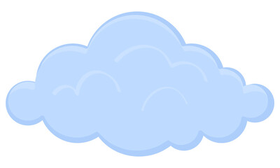 Vector drawing of a cloud, isolated on a white background. Blue cloud icon in flat style with light and shadow