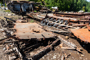 Detail of shipwreck in Squirrel Cove, Cortes Island, British Columbia, Canada