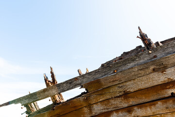 Detail of shipwreck in Squirrel Cove, Cortes Island, British Columbia, Canada
