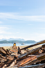 Detail of shipwreck in Squirrel Cove, Cortes Island, British Columbia, Canada