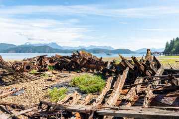 Detail of shipwreck in Squirrel Cove, Cortes Island, British Columbia, Canada