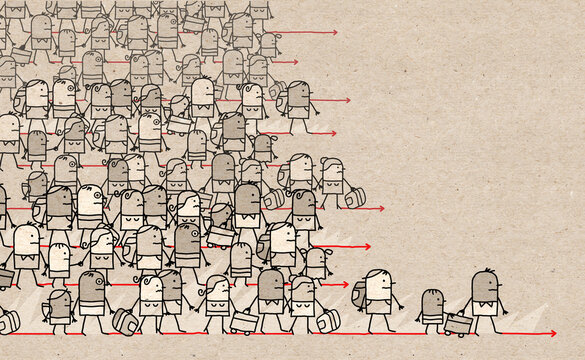 Cartoon big Group of Migrating People
