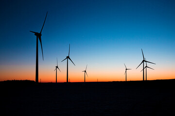 Obraz premium Wind turbines farm at sunset