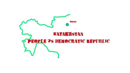 Map of Kazakhstan with pin of country capital. Kazakhstan Map with neighboring countries in green color.