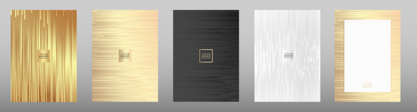 Modern cover design set. Premium creative  dynamic line background in luxury silver, black, gold color. Stripe pattern formal premium vector layout for business certificate, catalog, menu template.