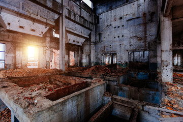 Old abandoned large industrial hall waiting for demolition