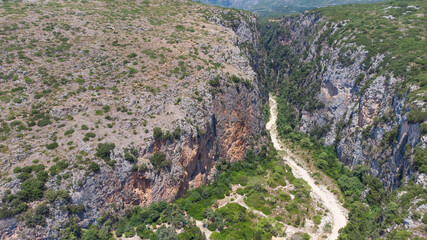 Aerial view of canyon at Gjipe beach, Himara, Albania, Albanian Riviera