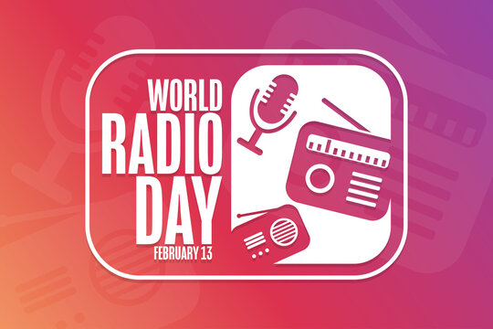 World Radio Day. February 13. Holiday concept. Template for background, banner, card, poster with text inscription. Vector EPS10 illustration.