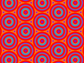 Colorful and vibrant repeating pattern in red, purple and blue. Energetic, hypnotic and positive surface print for fabric, packaging and wrapping. Concept of passion, sex appeal, love and enchantment.