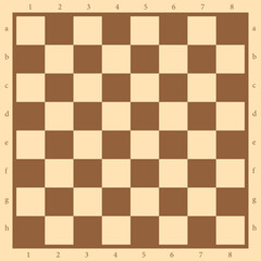 chess and checkers game board. yellow and brown pattern with letters and numbers
