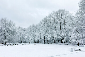 Winter view panorama of South Park in city of Sofia, Bulgaria