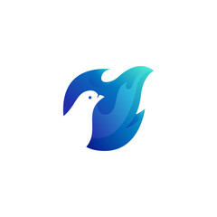 Blue fire with bird logo design inspirations