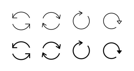 Refresh icons set. Reload sign and symbol. Update icon.