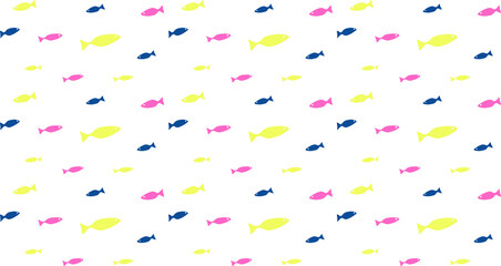 Vector seamless pattern color fish in modern flat style. White background. Print for textile, packing and other creative ideas.