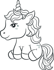 Unicorn cute drawing sticker sketch for coloring