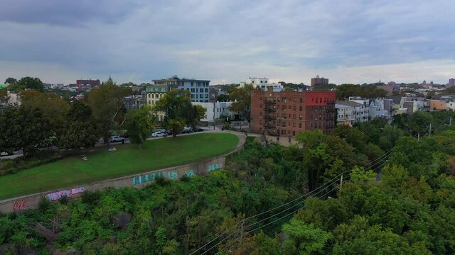 Aerial Pan View View of Riverview Fisk Park on a Cloudy Day - Part 1