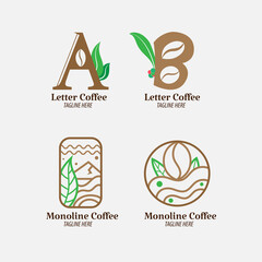 awesome design coffee set logo business concept minimalist style identity for Restaurant, Cafe, Royalty, Boutique, Heraldic, and other vector illustration