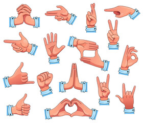 Set of hands gestures. Colorful vector isolated on white background.
