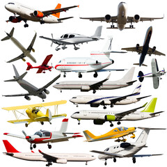 Fototapeta Image of different sports and passenger aircrafts on white background obraz