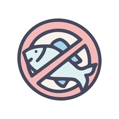 fishing prohibited sign color vector doodle simple icon