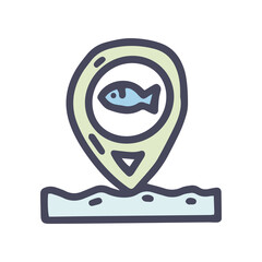 fish location pin color vector doodle simple icon