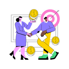 Affiliate marketing abstract concept vector illustration. Target affiliate program, digital marketing tool, internet promotion strategy, online sales management, partner website abstract metaphor.