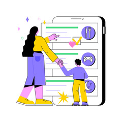 Kids routine app abstract concept vector illustration. Child routine mobile app, newborn application, toddler bedtime software, kids schedule solution, activity tracking abstract metaphor.