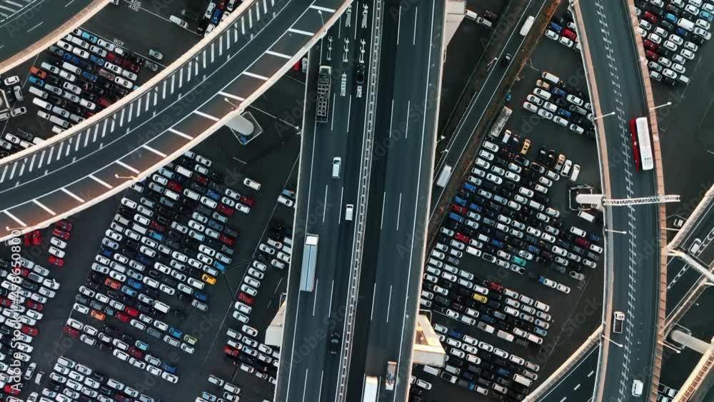 Poster highway aerial view. the effect of slow and fast. speed lamp. time remap.