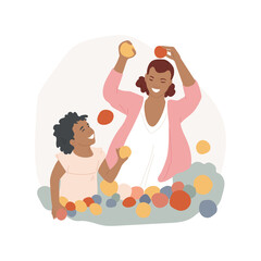Ball pit isolated cartoon vector illustration. Child sliding in a ball pit, family leisure time, indoor home playground, entertainment for toddlers, kids playing in sensory pool cartoon vector.