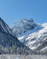 Beautiful mountain landscape. Caucasus mountains in winter.