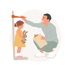 Body measurements isolated cartoon vector illustration. Family health, doctor measuring height and weight of a toddler, child healthy body parameters, weight measurement cartoon vector.