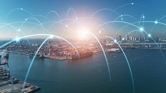 Port and communication network concept. Shipping industry.