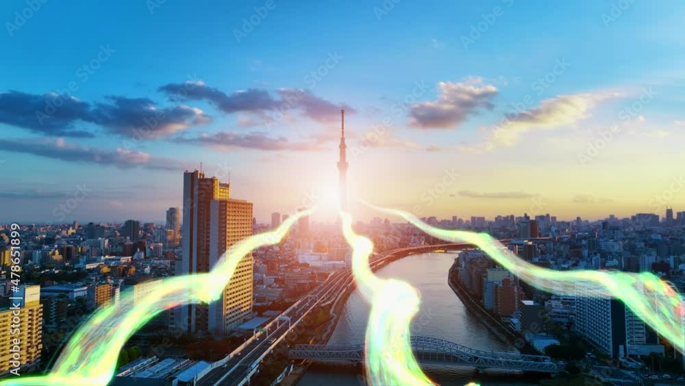 Poster The path of light leading to the future. Technology for tomorrow.