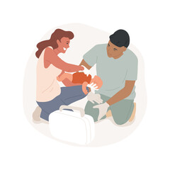 CPR course isolated cartoon vector illustration. First aid course for parent, adult making heart massage on dummy, cardiopulmonary resuscitation, emergency training, saving life cartoon vector.